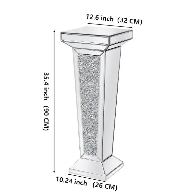 Mirrored Crushed Diamond Tall End Table – Elegant Display Stand - Fabels