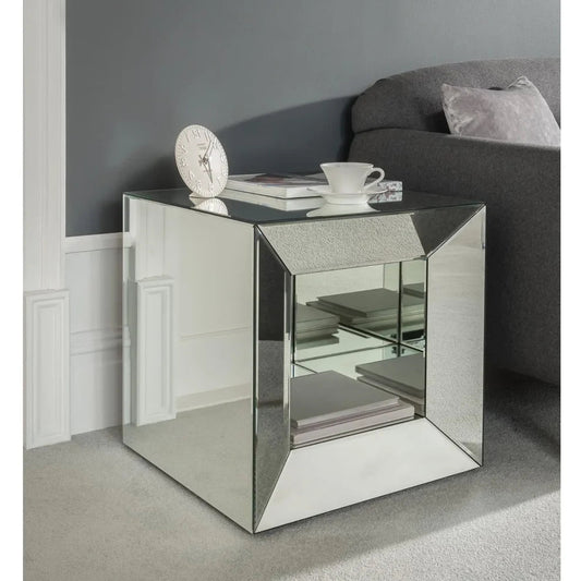 Modern Mirrored Side Table with Open Storage – Luxury & Functionality Combined - Fabels