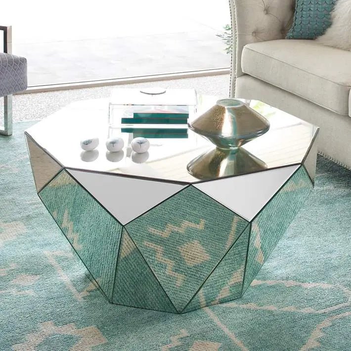 Modern Octagon Mirrored Coffee Table – Geometric Luxury - Fabels