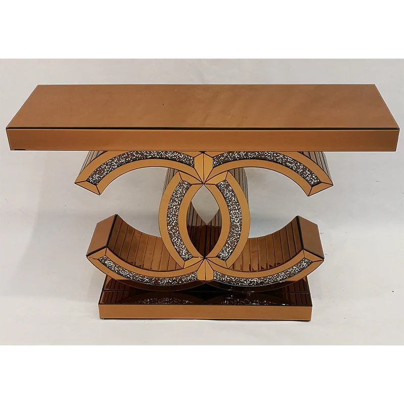 ✨ Opulent Gold Mirrored Console Table with Crushed Crystal Accents ✨ ( Only Console ) - Fabels