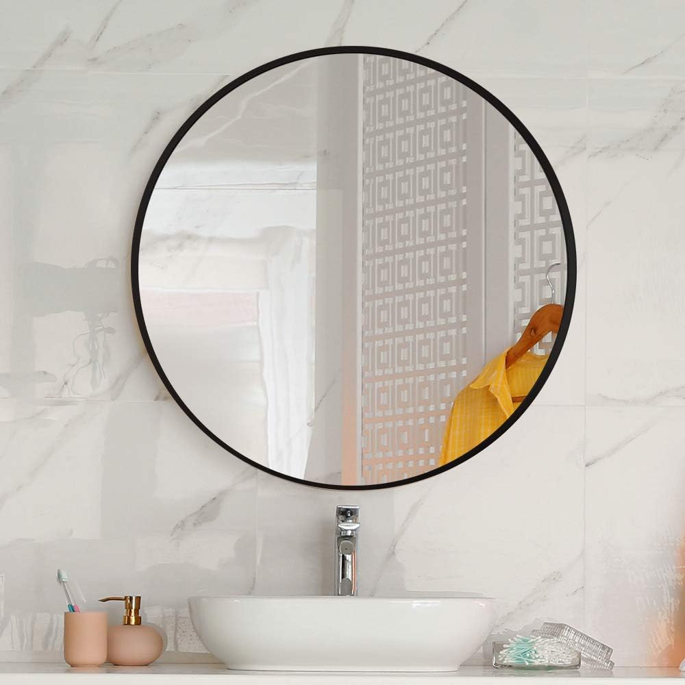 Round Mirror with Black Frame – Available in Sizes 2x2 Feet, 2.5x2.5 Feet, and 3x3 Feet | Modern and Elegant Home Décor - Fabels