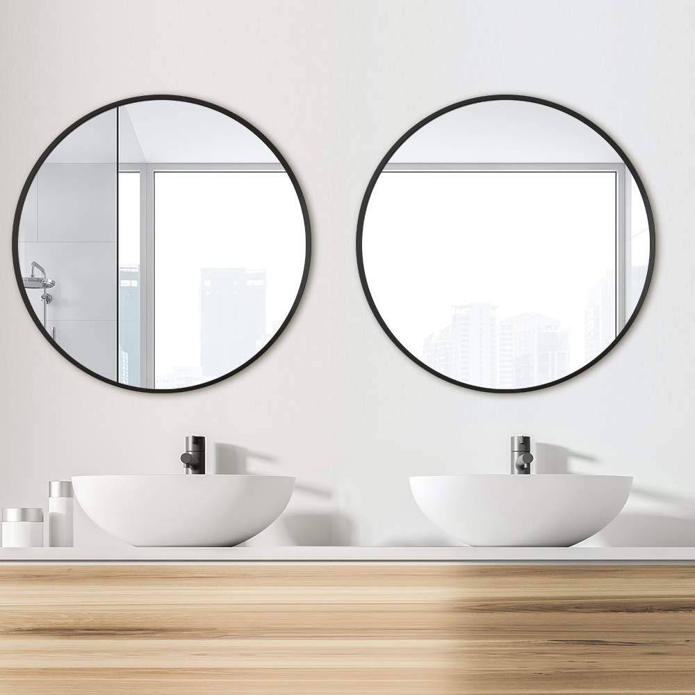 Round Mirror with Black Frame – Available in Sizes 2x2 Feet, 2.5x2.5 Feet, and 3x3 Feet | Modern and Elegant Home Décor - Fabels