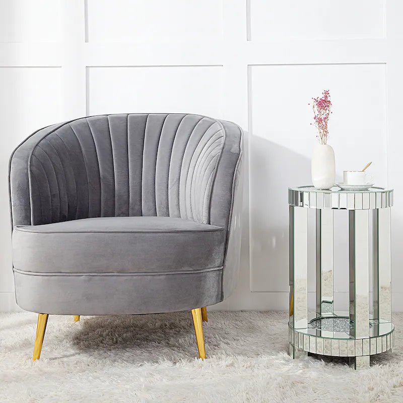 Round Mirrored Side Table with Crystal Inlay – Luxury Accent Piece - Fabels