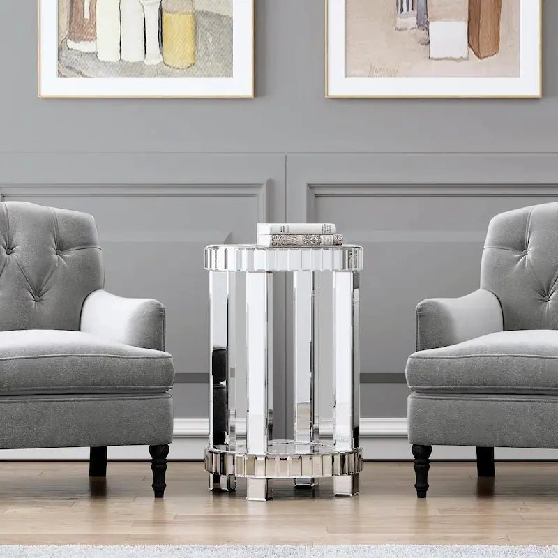 Round Mirrored Side Table with Crystal Inlay – Luxury Accent Piece - Fabels