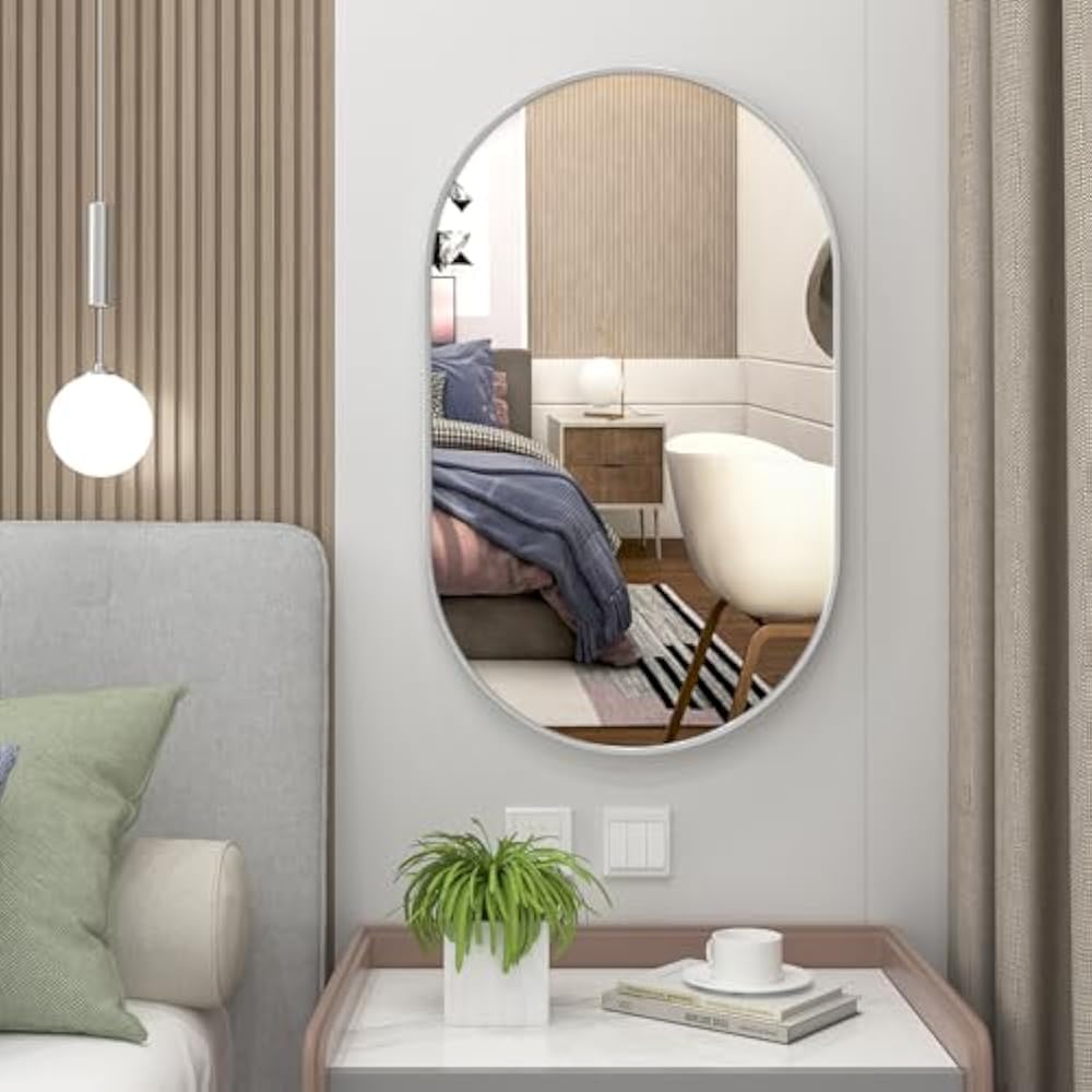 SIlver 36x24 Inch Double Arch (Capsule-Shaped) Mirror with Silver Frame – Modern and Elegant Home Décor - Fabels