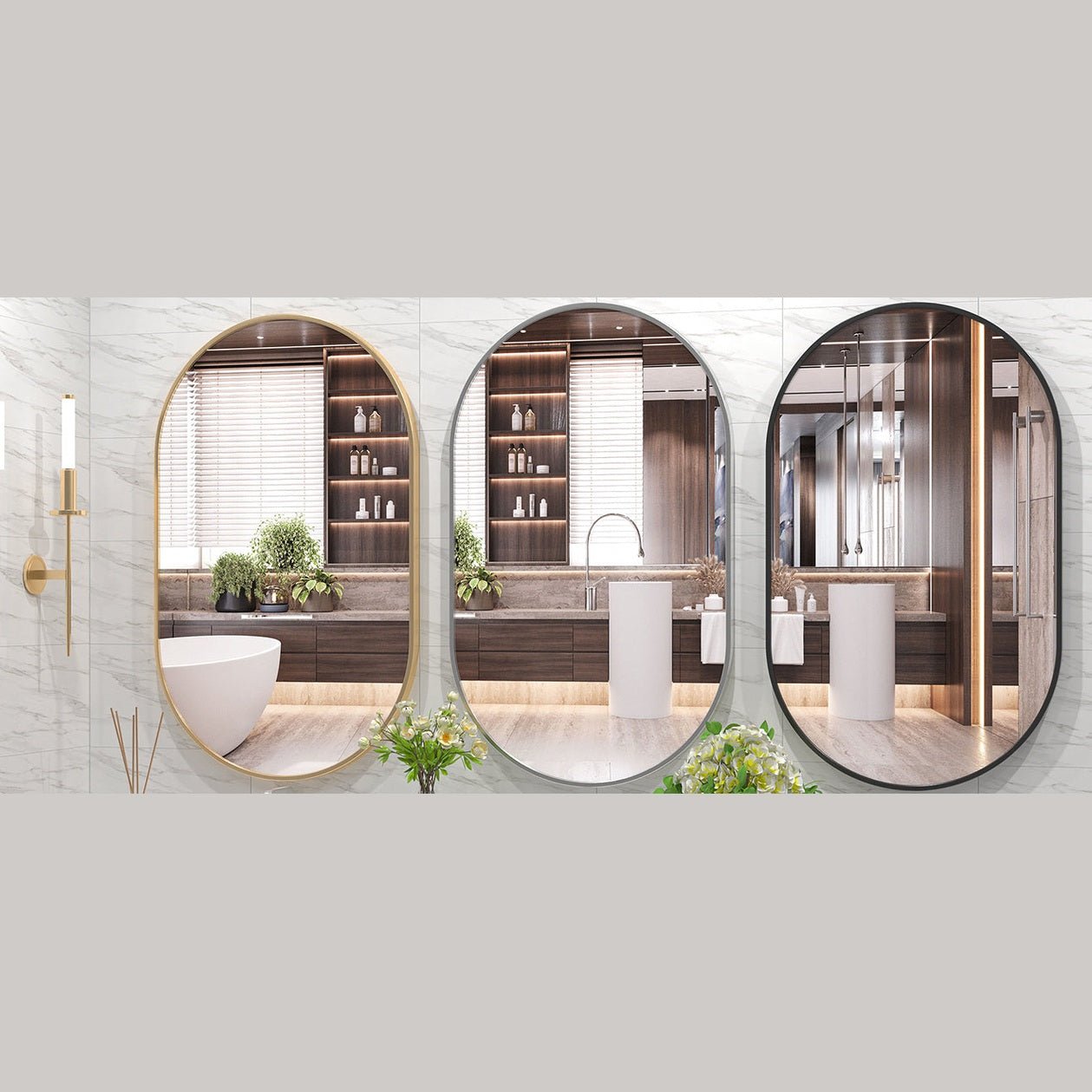 SIlver 36x24 Inch Double Arch (Capsule-Shaped) Mirror with Silver Frame – Modern and Elegant Home Décor - Fabels