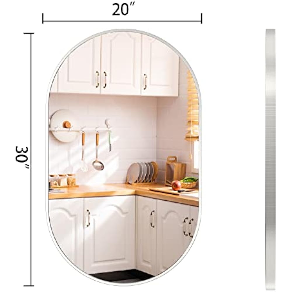 SIlver 36x24 Inch Double Arch (Capsule-Shaped) Mirror with Silver Frame – Modern and Elegant Home Décor - Fabels