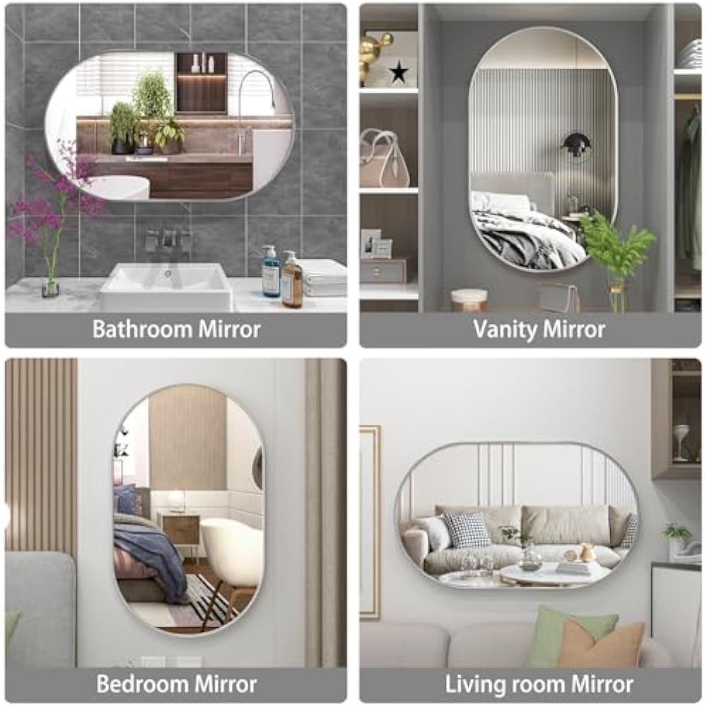 SIlver 36x24 Inch Double Arch (Capsule-Shaped) Mirror with Silver Frame – Modern and Elegant Home Décor - Fabels