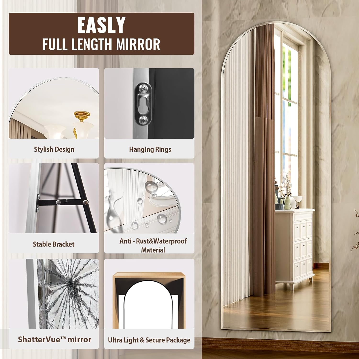 Silver 5.5 ft Arch Full-Length Mirror with Stand | All-India Delivery & Guarantee (Copy) - Fabels