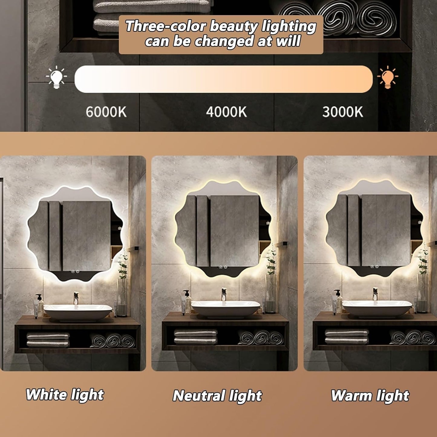 Touch Sensor LED Abstract Mirror with 3 Lights – Contemporary Lighting for Any Room - Fabels