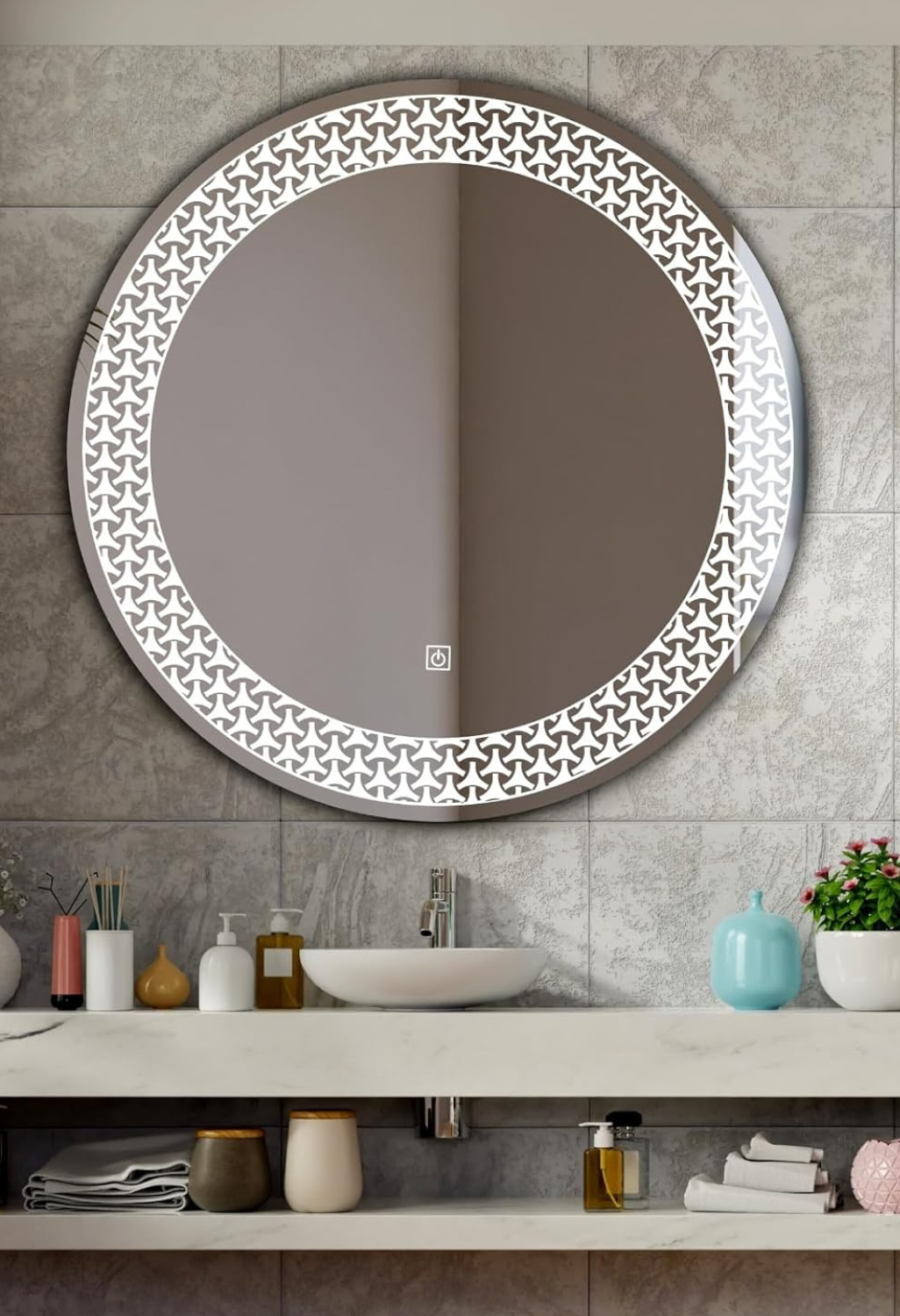 "Sleek Round LED Bathroom Mirror with Touch Sensor: Illuminate Your Space with Style"