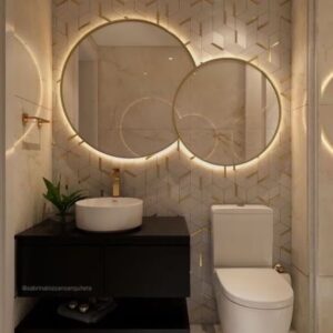 Double Playful Distortion: LED Irregular Shaped Contemporary Mirror with Touch Control