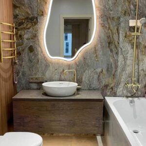 Curves and Contours: LED Irregular Shaped Decorative Mirror with Three Lights and Touch Control