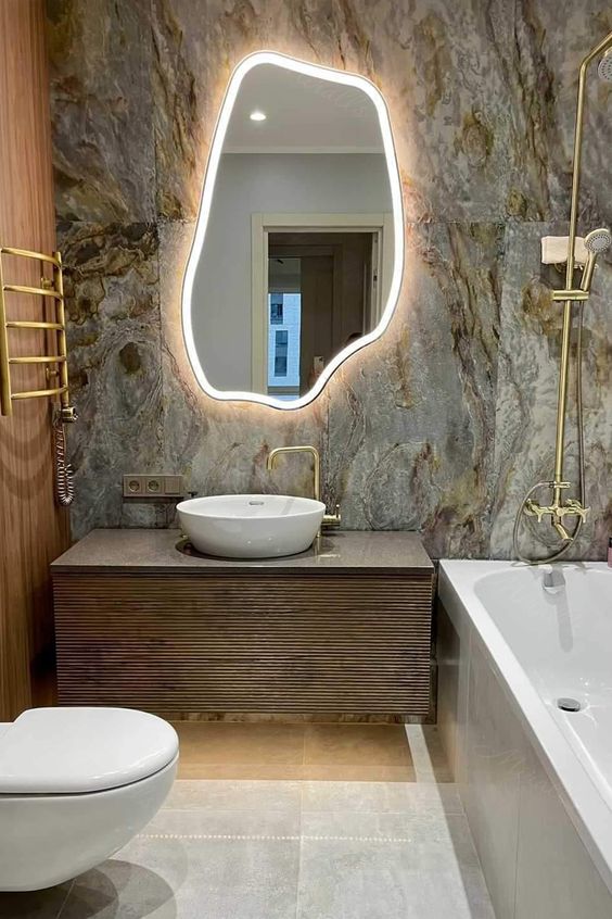 "Elegance Unleashed: Irregular LED Vanity Mirror with Three Lights and Touch Control"